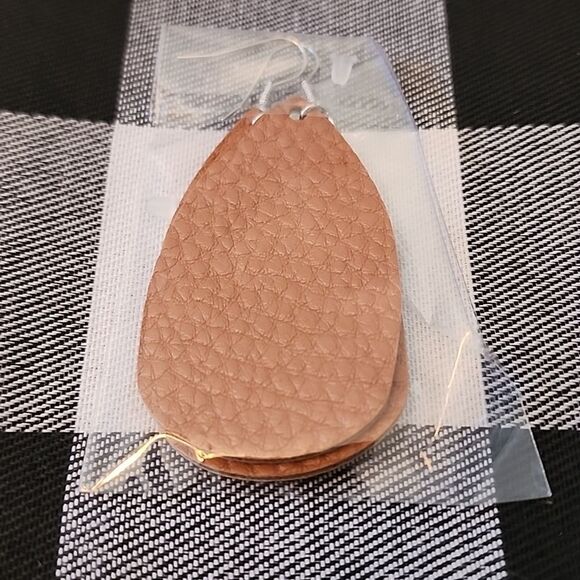 Jewelry - NWT Leather Teardrop Hypoallergenic Mint Brown Tan Earrings